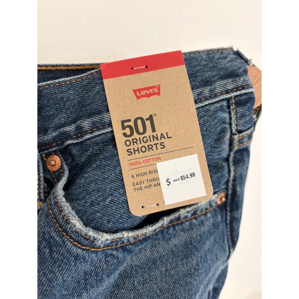 Levis 501 Original Shorts Womens 26 High Rise Distressed Denim Dark Wash NWT - Picture 3 of 5